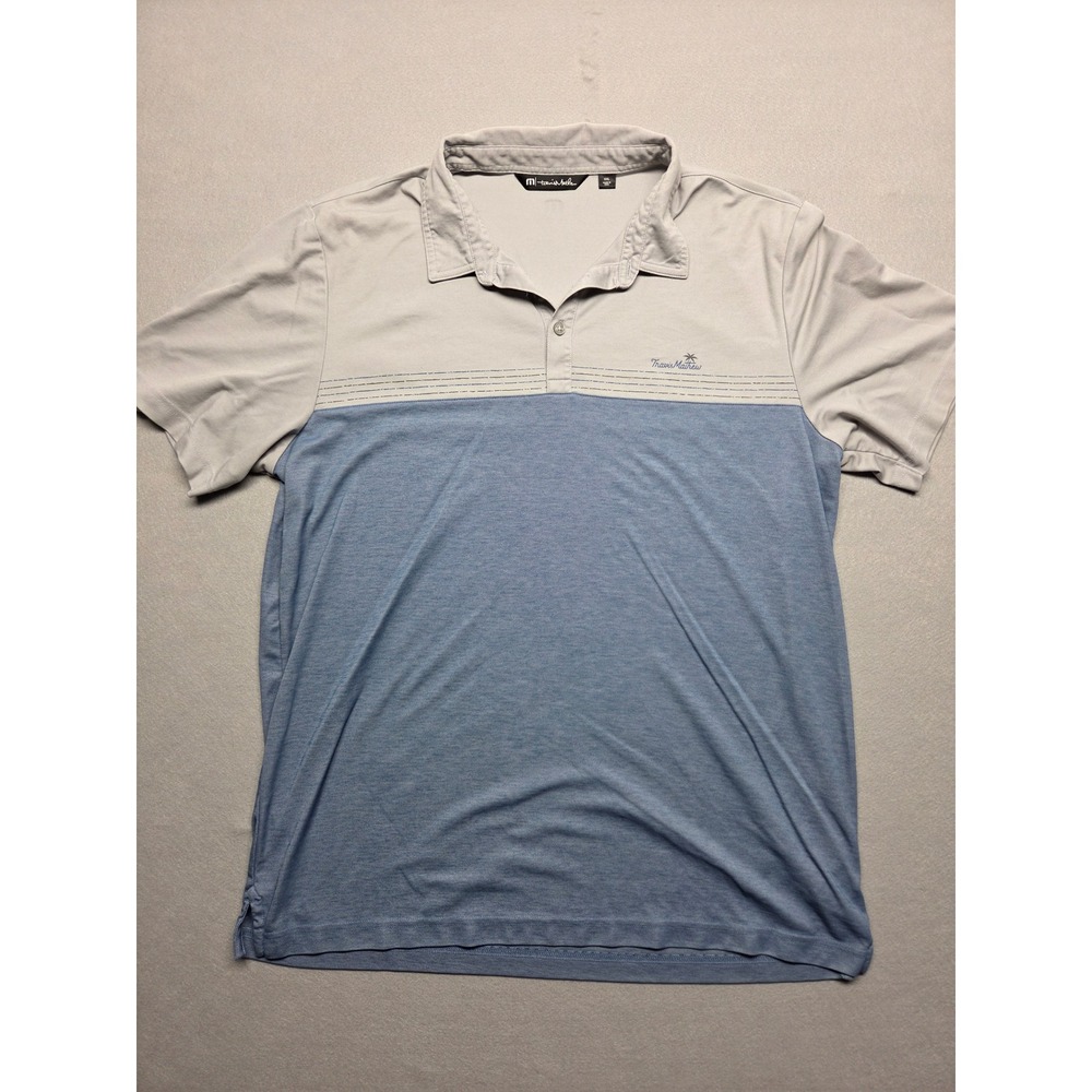 TravisMathew Mens XXL Grey Blue Colorblock Pima Cotton Blend Golf Polo Shirt